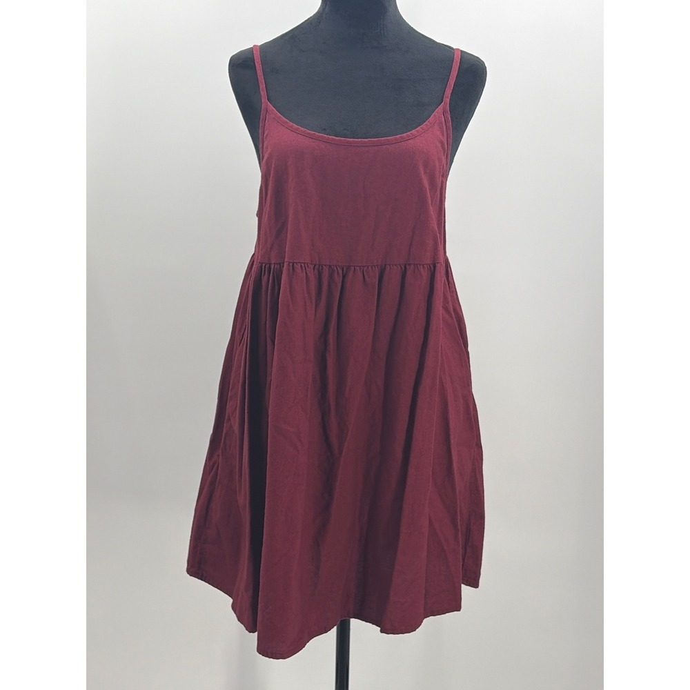 Wild Fable Burgundy Cotton Babydoll Mini Dress Pockets Maroon Medium M